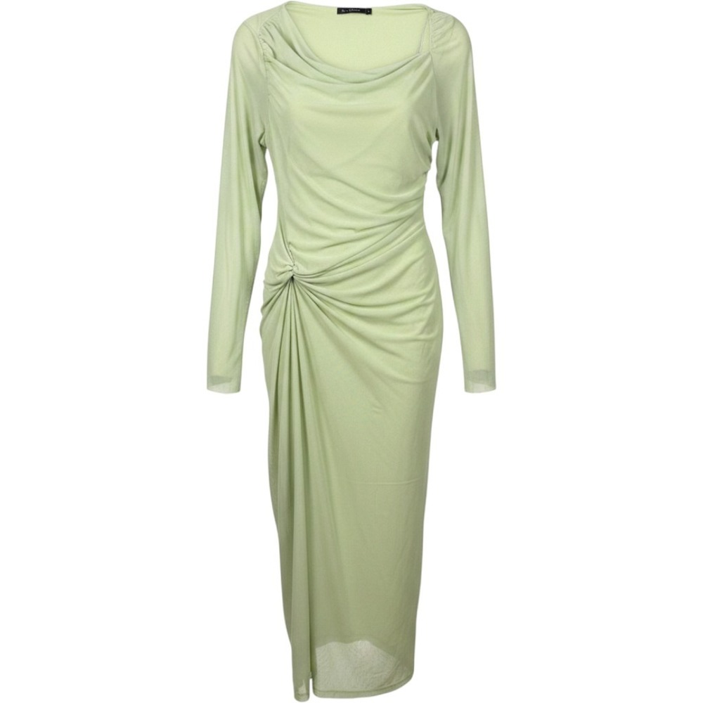 Maternity Maxi Dress Womens XL Sage Green Cowl Neck Ruched Bell Sleeve Stretch